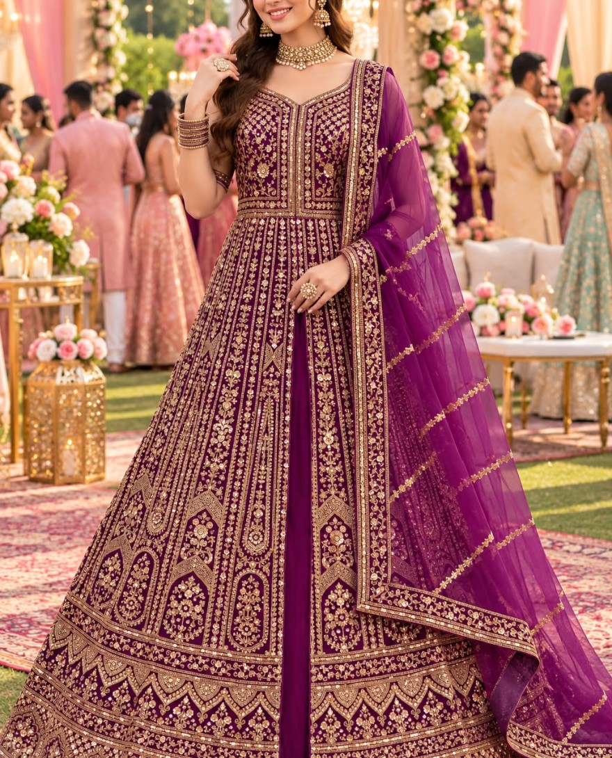 PURPLE - Purple color Net Readymade Lehenga Choli with Beads